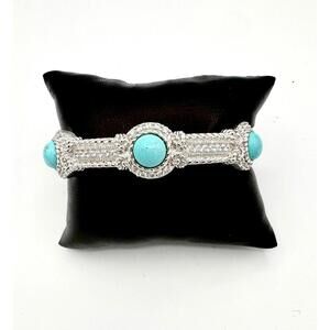 Retired Judith Ripka sterling silver turquoise cabochon  and diamonique cuff